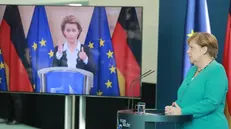 Angela Merkel ha inaugurato il semestre tedesco, in sintonia con la von der Leyen - Foto Epa/Christian Marquart