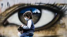 Due bambini a Roma, sullo sfondo un murale - Foto © www.giornaledibrescia.it