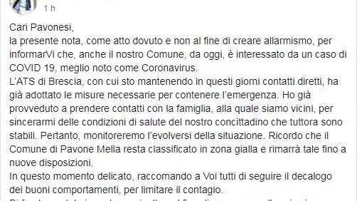 Il post del sindaco Mariateresa Vivaldini