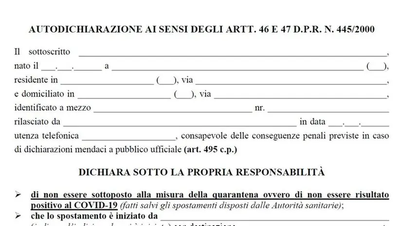 Il nuovo modulo per l'autocertificazione degli spostamenti