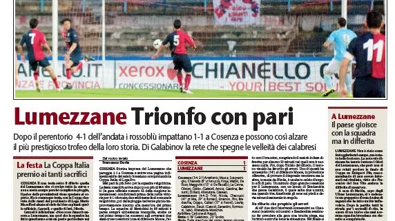 Così il Giornale di Brescia celebrò l'impresa del Lumezzane in Coppa Italia