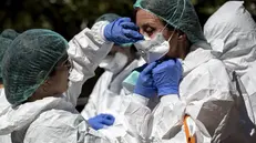 Il momento della vestizione dei medici per entrare nei reparti di terapia intensiva - Foto © www.giornaledibrescia.it