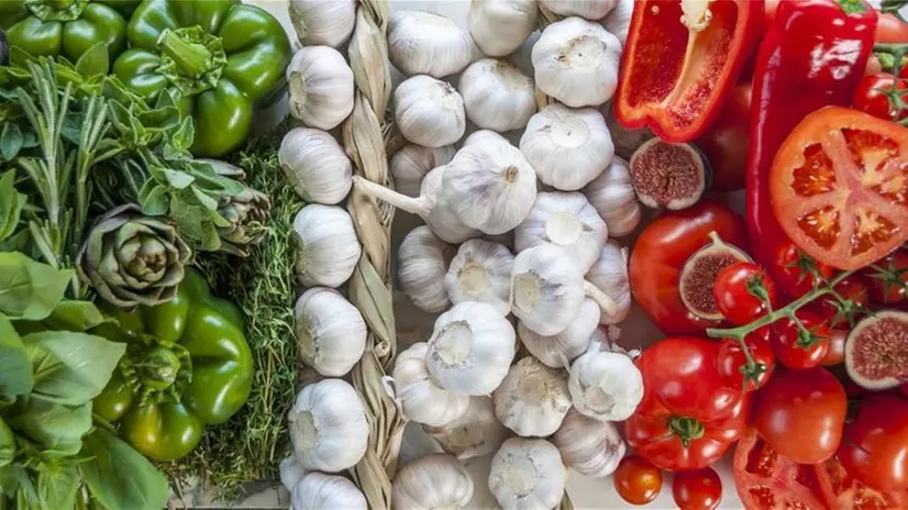 La bandiera italiana con frutta, verdura e aromi - © www.giornaledibrescia.it