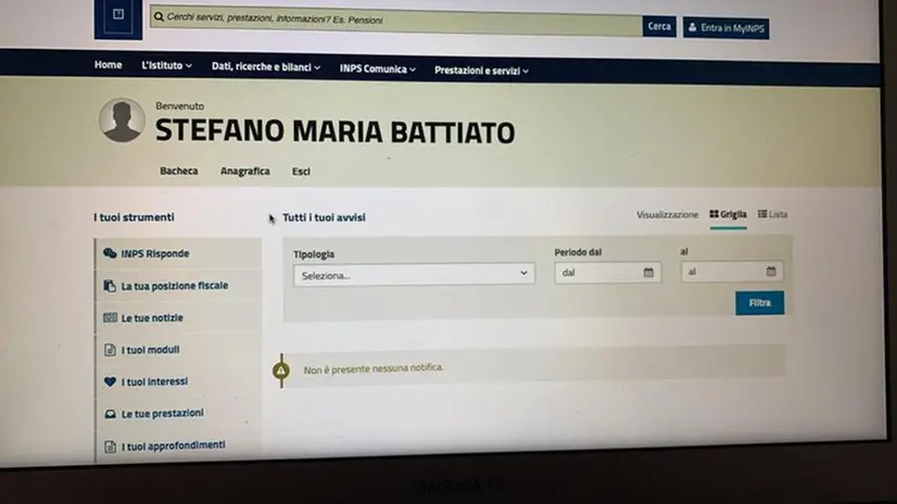 Il profilo privato di un utente del sito dell'Inps - Foto © www.giornaledibrescia.it