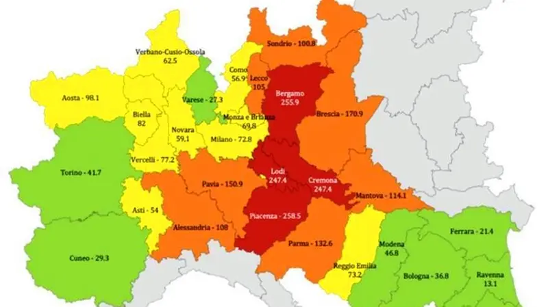 Coronavirus, la mappa della mortalità in base allo studio - © www.giornaledibrescia.it
