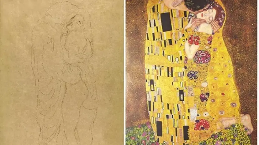 «Il bacio» di Klimt, disegno e dipinto a confronto - © www.giornaledibrescia.it