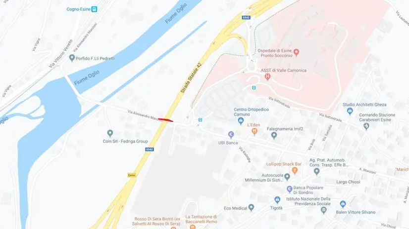 Il punto in cui è chiusa la Statale 42