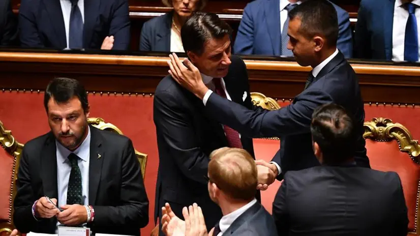 Salvini, Conte e Di Maio al Senato - Foto Ansa/Ettore Ferrari © www.giornaledibrescia.it