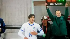 L'ingresso in campo di Sandro Tonali, quando l'Italia era in vantaggio per 2-0 sul Lietchenstein - © www.giornaledibrescia.it