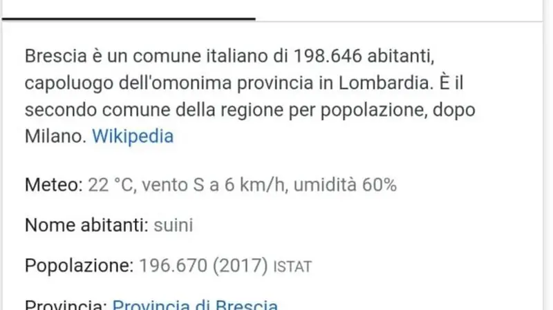 La schermata della scheda di Google su Brescia - © www.giornaledibrescia.it