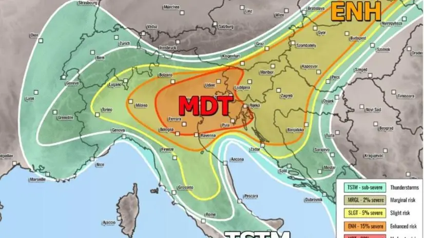 La tempesta in arrivo nell'elaborazione grafica di severe-weather.eu