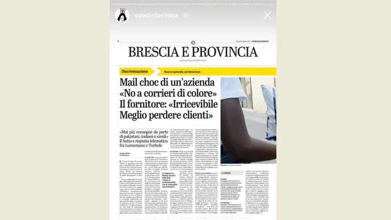 La pagina del Giornale di Brescia postata nelle Stories Instagram dell'Estetista Cinica - Foto Instagram
