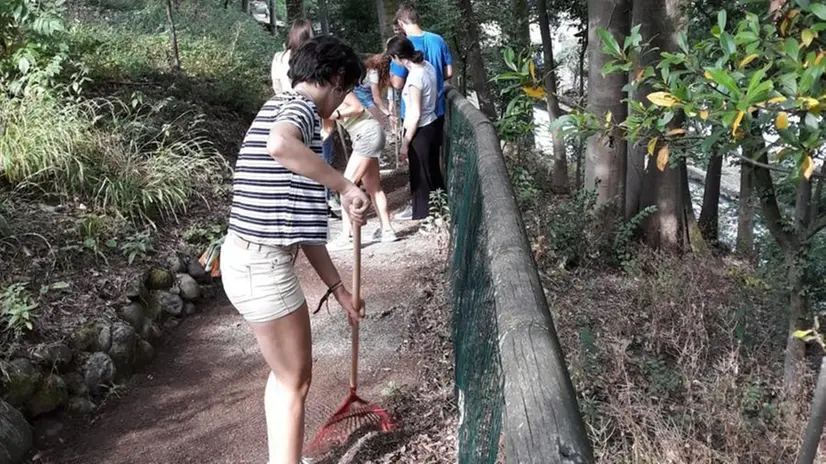 I ragazzi coinvolti nel workcamp impegnati nelle pulizie - © www.giornaledibrescia.it