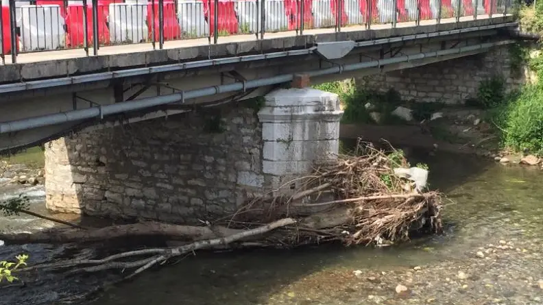 L’albero incastrato sotto il ponte di via Capretti, a Collebeato