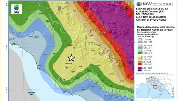 L’epicentro del terremoto di magnitudo ML 3.7 è rappresentato con una stella - Foto tratta da ingvterremoti