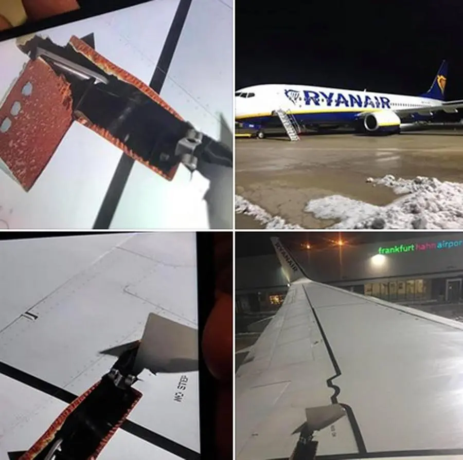 Squarcio su un ala, atterraggio d'emergenza per volo Ryanair