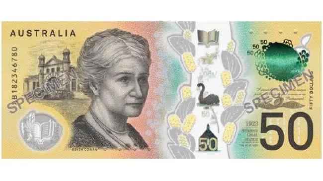 Un fac simile della nuova banconota da 50 dollari australiani
