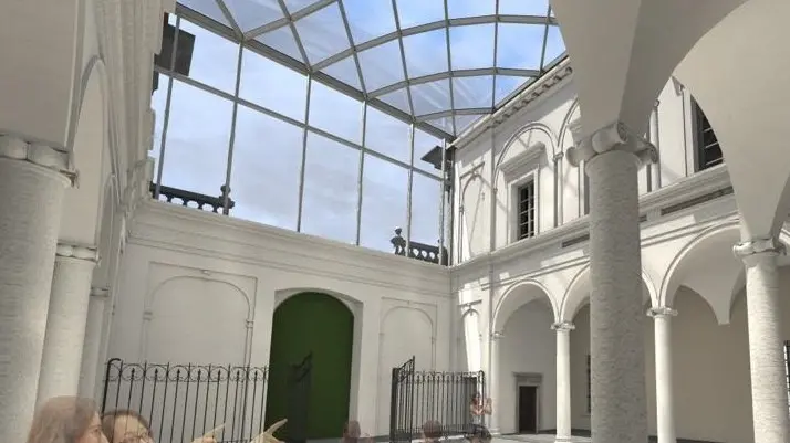 Tosio Martinengo. Il rendering del cortile coperto della Pinacoteca