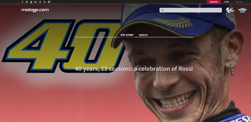 Così la homepage del sito del MotoGp celebra i 40 anni di Valentino Rossi - © www.giornaledibrescia.it