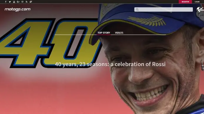 Così la homepage del sito del MotoGp celebra i 40 anni di Valentino Rossi - © www.giornaledibrescia.it
