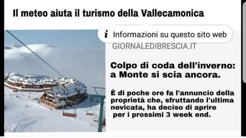 Il post Facebook del GdB contraffatto con la falsa notizia della riapertura degli impianti di Montecampione © www.giornaledibrescia.it