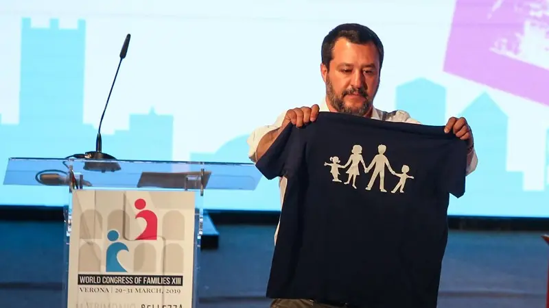 Matteo Salvini al Congresso di Verona - Foto Ansa/Filippo Venezia
