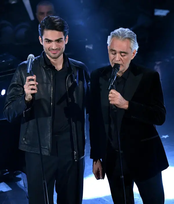 Andrea Bocelli con il figlio Matteo a Sanremo