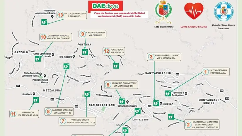 La mappa dei defibrillatori a Lumezzane  © www.giornaledibrescia.it