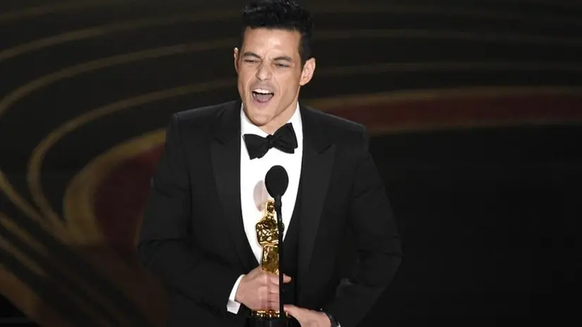 Rami Malek alla consegna dell'Oscar come miglior attore - Foto Ansa/Ap