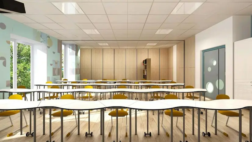 L’interno. Così si presenteranno le aule in configurazione «chiusa» © www.giornaledibrescia.it