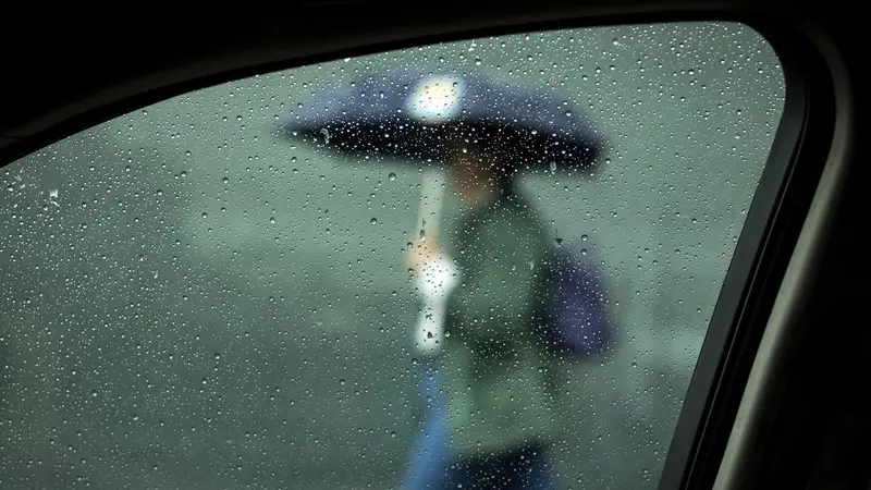 Una persona con l'ombrello sotto la pioggia - Foto Ansa/Ap David Crane