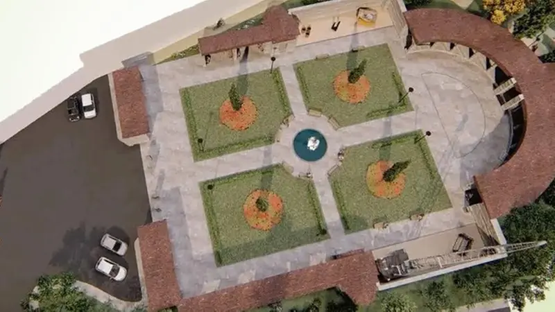 Primo progetto. La struttura originaria e l’interno con giardino classico