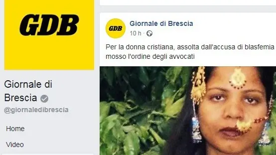 La notizia dell'offerta di asilo ad Asia Bibi sulla nostra pagina Fb