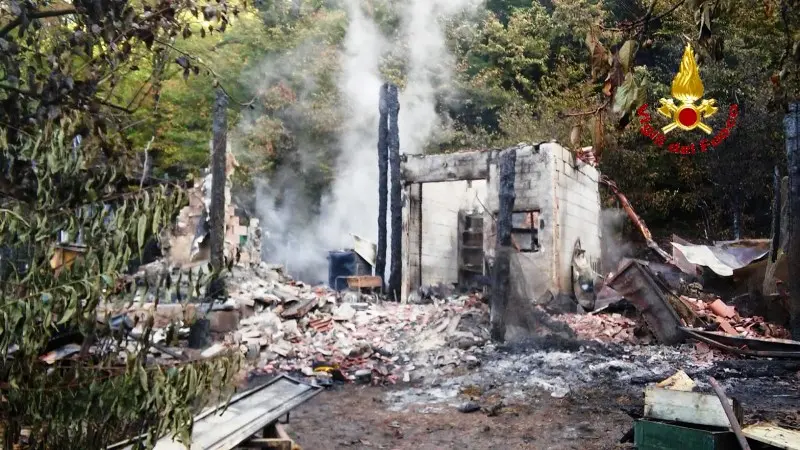 Vestone, casolare in fiamme: morti conigli, galline e cani - Foto Vvf © www.giornaledibrescia.it
