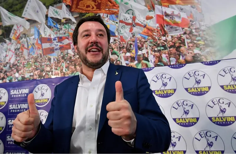 Matteo Salvini durante la conferenza stampa in via Bellerio