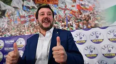 Matteo Salvini durante la conferenza stampa in via Bellerio
