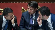 Di Maio e Salvini con il premier Conte - Foto Ansa/Angelo Carconi
