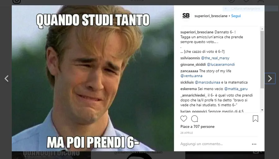 Alcuni post del profilo dedicato alle superiori bresciane