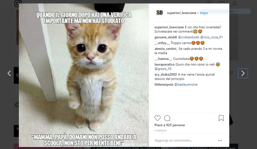 Alcuni post del profilo dedicato alle superiori bresciane