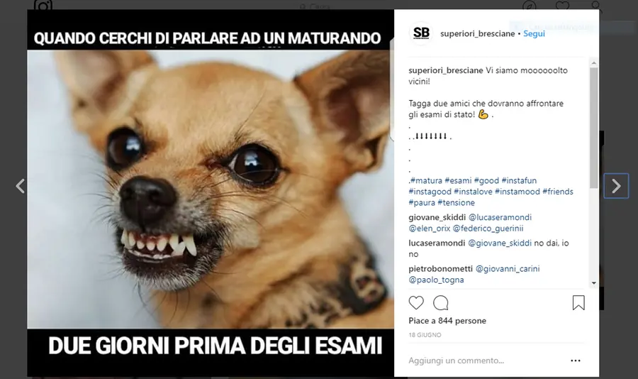 Alcuni post del profilo dedicato alle superiori bresciane