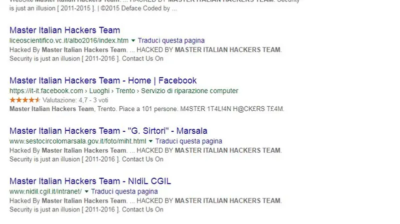 Alcuni dei siti assaltati dalla crew Master italian hacker team (fonte Google) -  © www.giornaledibrescia.it