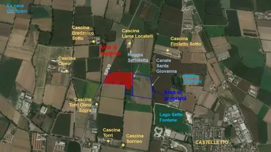 La mappa della zona in cui dovrebbe sorgere l'impianto