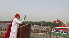 Narendra Modi durante il discorso del 15 agosto - Foto Ansa/Ap Manish Swarup