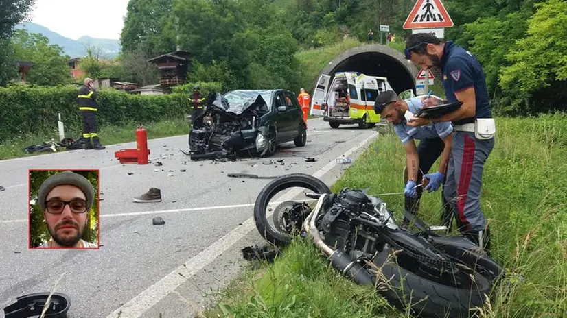 La scena del terribile incidente in Valsabbia, nel dettaglio un primo piano di Andrea Milzani, in una foto tratta da Fb -  © www.giornaledibrescia.it