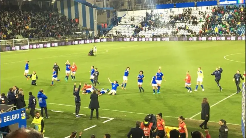 La gioia delle giocatrici della Nazionale dopo la vittoria sul Belgio - Foto Twitter/Nazionale Italiana