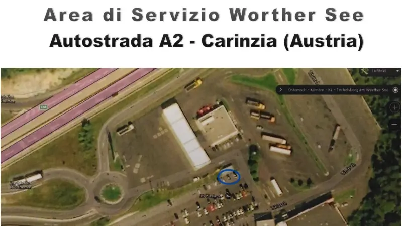 Un'immagine satellitare dell'area di servizio di Worther See, diffusa dalla Questura © www.giornaledibrescia.it