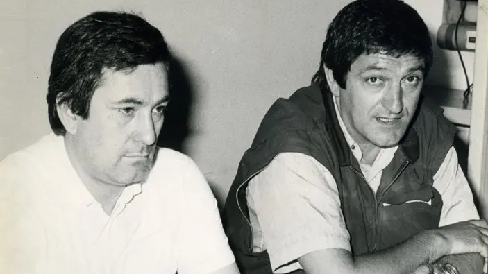 Franco Baribbi, a sinistra, con l'allenatore Corrado Orrico durante il campionato 1983/84 © www.giornaledibrescia.it