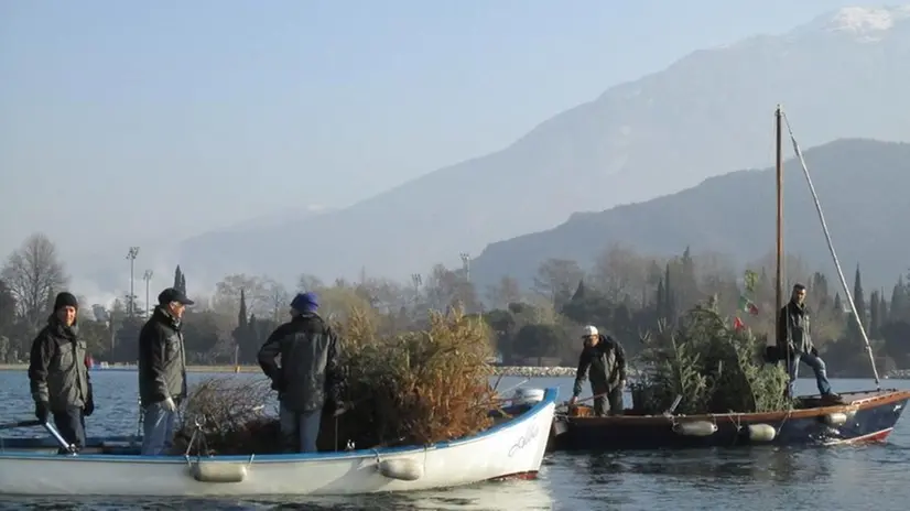 La preparazione. Pescatori pronti ad immergere gli alberi di Natale recuperati dopo le feste