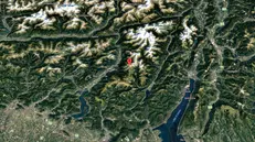 Google Maps illustra il punto in cui una valanga si è staccata nel pomeriggio nella zona del Passo Crocedomini, poco distante dal lago di Lavena - Foto © www.giornaledibrescia.it
