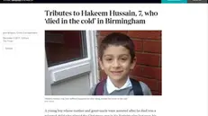 Il ricordo del piccolo Hakeem Hussain sull'edizione online del The Times - © www.giornaledibrescia.it